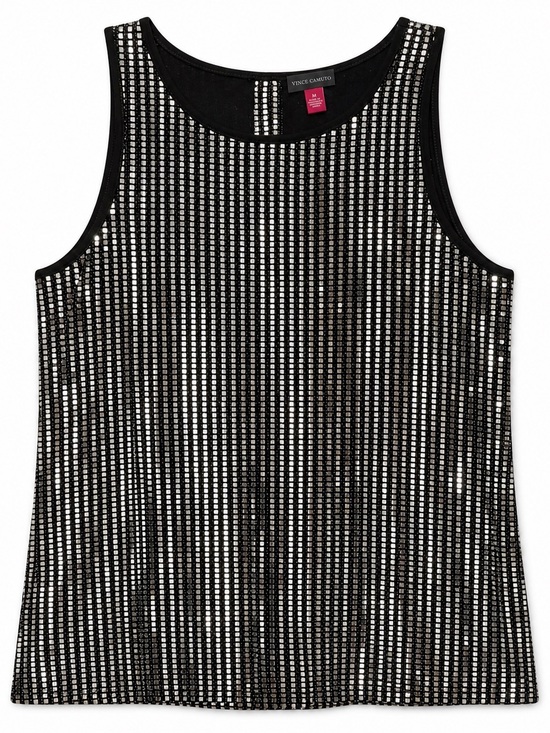 Vince Camuto Tops - Vince Camuto Black and Silver Sequin Stripe Tank